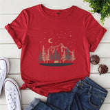 Plus Size Shirt S-5XL New Mountain Printed T Shirt 100%Cotton Shirts O Neck Short Sleeve Tee Summer Women Clothing Black Tops