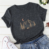 Plus Size Shirt S-5XL New Mountain Printed T Shirt 100%Cotton Shirts O Neck Short Sleeve Tee Summer Women Clothing Black Tops