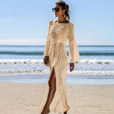 woloong New Knitted Beach Cover Up Women Bikini Swimsuit Cover Up Hollow Out Beach Dress Tassel Tunics Bathing Suits Cover-Ups Beachwear