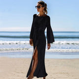 woloong New Knitted Beach Cover Up Women Bikini Swimsuit Cover Up Hollow Out Beach Dress Tassel Tunics Bathing Suits Cover-Ups Beachwear