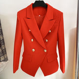 High Street Newest  Runway Designer Blazer Women's Classic Lion Buttons Double Breasted Slim Fitting Textured Blazer Jacket