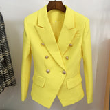 High Street Newest  Runway Designer Blazer Women's Classic Lion Buttons Double Breasted Slim Fitting Textured Blazer Jacket