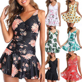 Floral Printed Women Swimdress Swimsuit V-neck Spaghetti Strap Padded With Shorts Boho Swimdress Beach Dress Woman Swimwear