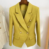 High Street Newest  Runway Designer Blazer Women's Classic Lion Buttons Double Breasted Slim Fitting Textured Blazer Jacket