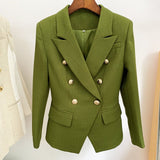 High Street Newest  Runway Designer Blazer Women's Classic Lion Buttons Double Breasted Slim Fitting Textured Blazer Jacket