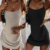 Aidase Summer New Fashion Slim Sexy Halter Drawstring Sweater Dress Women