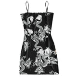 New Summer Women Dragon Pattern Sleeveless Split Hip Slender Slim Fit Sexy Print Dress сарафаны женские летние motel rocks