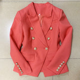 High Street Newest  Runway Designer Blazer Women's Classic Lion Buttons Double Breasted Slim Fitting Textured Blazer Jacket