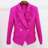 High Street Newest  Runway Designer Blazer Women's Classic Lion Buttons Double Breasted Slim Fitting Textured Blazer Jacket