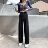 Casual High Waist Loose Wide Leg Pants for Women Spring Autumn New Female Floor-Length White Suits Pants Ladies Long Trousers