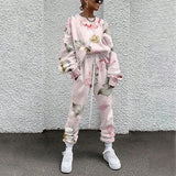 Fall Winter Tracksuits Women Two Piece Set Floral Print Sport Outfits Casual Sweatshirt+Pants Women Sweat Suit Lady Girls