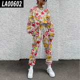 Fall Winter Tracksuits Women Two Piece Set Floral Print Sport Outfits Casual Sweatshirt+Pants Women Sweat Suit Lady Girls