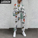 Fall Winter Tracksuits Women Two Piece Set Floral Print Sport Outfits Casual Sweatshirt+Pants Women Sweat Suit Lady Girls