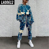 Fall Winter Tracksuits Women Two Piece Set Floral Print Sport Outfits Casual Sweatshirt+Pants Women Sweat Suit Lady Girls