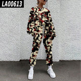 Fall Winter Tracksuits Women Two Piece Set Floral Print Sport Outfits Casual Sweatshirt+Pants Women Sweat Suit Lady Girls