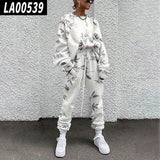 Fall Winter Tracksuits Women Two Piece Set Floral Print Sport Outfits Casual Sweatshirt+Pants Women Sweat Suit Lady Girls