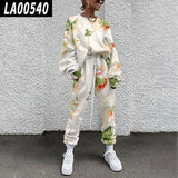 Fall Winter Tracksuits Women Two Piece Set Floral Print Sport Outfits Casual Sweatshirt+Pants Women Sweat Suit Lady Girls