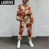 Fall Winter Tracksuits Women Two Piece Set Floral Print Sport Outfits Casual Sweatshirt+Pants Women Sweat Suit Lady Girls