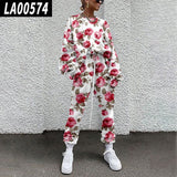 Fall Winter Tracksuits Women Two Piece Set Floral Print Sport Outfits Casual Sweatshirt+Pants Women Sweat Suit Lady Girls