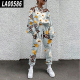 Fall Winter Tracksuits Women Two Piece Set Floral Print Sport Outfits Casual Sweatshirt+Pants Women Sweat Suit Lady Girls