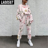 Fall Winter Tracksuits Women Two Piece Set Floral Print Sport Outfits Casual Sweatshirt+Pants Women Sweat Suit Lady Girls