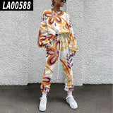 Fall Winter Tracksuits Women Two Piece Set Floral Print Sport Outfits Casual Sweatshirt+Pants Women Sweat Suit Lady Girls