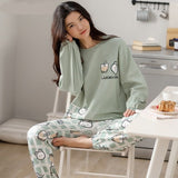 goosudu Woman Pijama Set 100% Cotton Loose Style Pullover Leisure Homesuit Cotton Loungewear Oversized Sleepwear Avocado Printing Pajama