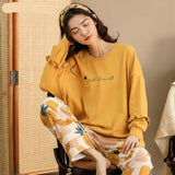 goosudu Woman Pijama Set 100% Cotton Loose Style Pullover Leisure Homesuit Cotton Loungewear Oversized Sleepwear Avocado Printing Pajama