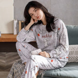 goosudu Woman Pijama Set 100% Cotton Loose Style Pullover Leisure Homesuit Cotton Loungewear Oversized Sleepwear Avocado Printing Pajama