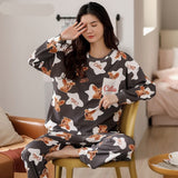 goosudu Woman Pijama Set 100% Cotton Loose Style Pullover Leisure Homesuit Cotton Loungewear Oversized Sleepwear Avocado Printing Pajama