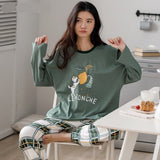 goosudu Woman Pijama Set 100% Cotton Loose Style Pullover Leisure Homesuit Cotton Loungewear Oversized Sleepwear Avocado Printing Pajama