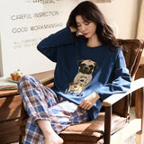 goosudu Woman Pijama Set 100% Cotton Loose Style Pullover Leisure Homesuit Cotton Loungewear Oversized Sleepwear Avocado Printing Pajama