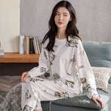 goosudu Woman Pijama Set 100% Cotton Loose Style Pullover Leisure Homesuit Cotton Loungewear Oversized Sleepwear Avocado Printing Pajama