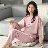 goosudu Woman Pijama Set 100% Cotton Loose Style Pullover Leisure Homesuit Cotton Loungewear Oversized Sleepwear Avocado Printing Pajama