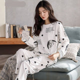 goosudu Woman Pijama Set 100% Cotton Loose Style Pullover Leisure Homesuit Cotton Loungewear Oversized Sleepwear Avocado Printing Pajama