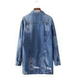 Women's Jackets  Denim Women Hole Boyfriend Style Long Sleeve Vintage Jean Jacket Loose Spring Autumn Coat