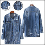 Women's Jackets  Denim Women Hole Boyfriend Style Long Sleeve Vintage Jean Jacket Loose Spring Autumn Coat