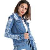 Ripped Denim Jacket Women Clothes Autumn Ladies Long Sleeve Outwear Womens Jaqueta Jeans Feminina Veste Femme