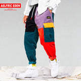 Fashion-Aelfric Eden Men Corduroy Patchwork Pockets Cargo Pants 2018 Harem Harajuku Sweatpants Hip Hop Streetwear Trousers UR51