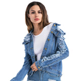 Ripped Denim Jacket Women Clothes Autumn Ladies Long Sleeve Outwear Womens Jaqueta Jeans Feminina Veste Femme