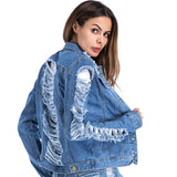 Ripped Denim Jacket Women Clothes Autumn Ladies Long Sleeve Outwear Womens Jaqueta Jeans Feminina Veste Femme