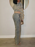 Goosudu Fringe Denim Jacket & Jeans Set