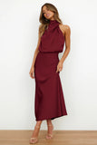 Goosudu Halter Sleeveless Satin Bridesmaid Dress