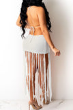 Goosudu Sexy Solid Tassel Hollowed Out Split Joint Backless Swimwears Cover Up