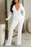 Goosudu Sexy Feather Trim Deep V Neck Slim Fit Hot Diamond Jumpsuits