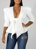 Goosudu Tied-Front Peplum Blazer