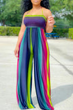 Goosudu Plus Size Colorful Striped Tube Wide Leg Jumpsuit