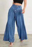 Goosudu Fashion Solid Color Wide Leg Pants Washed Blue Jeans