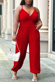 Goosudu Casual Plus Size Solid Color Pocket Sling Jumpsuits