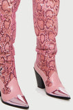 Goosudu Pink Snake Print Patchwork Modern Boots